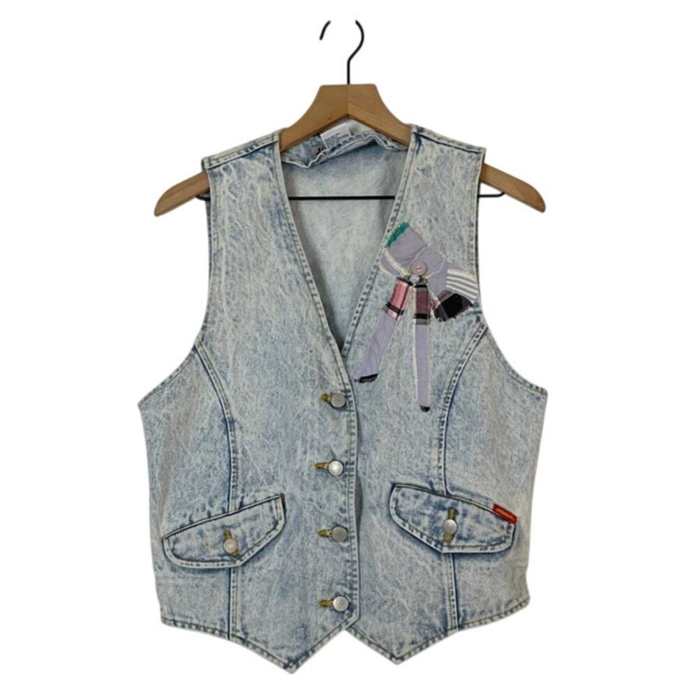 Vintage Jordache Denim Vest Women's Size M Western Embroidered Cottage Patch